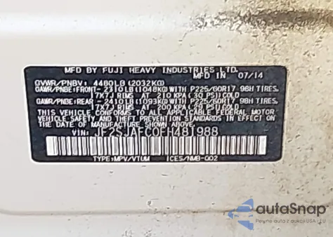 2015 Subaru Forester 2.5I Premium z USA, uszkodzony, nr VIN JF2SJAFC0FH481988